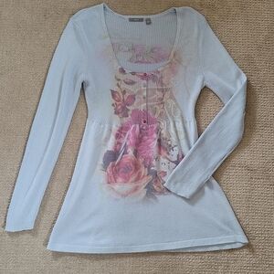 Apt 9 Ribbed Flowy Button Down Floral Knit Long Sleeve Lightweight Sweater